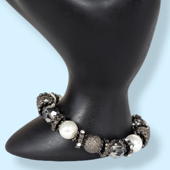 Rhinestone, Faux Pearl & Crystal Stretch Bracelet - Picture 1 of 4